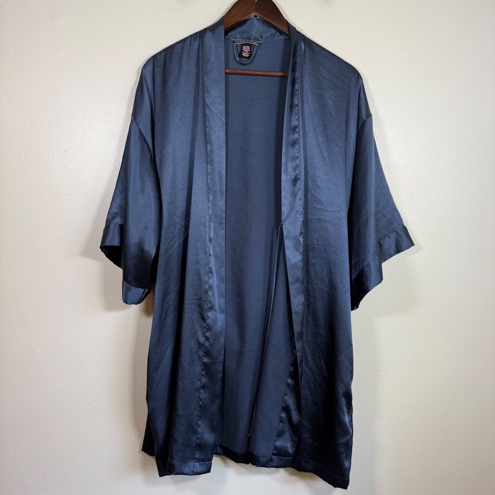 Victoria's Secret Satin Short Kimono Robe Size XS/S Navy Blue